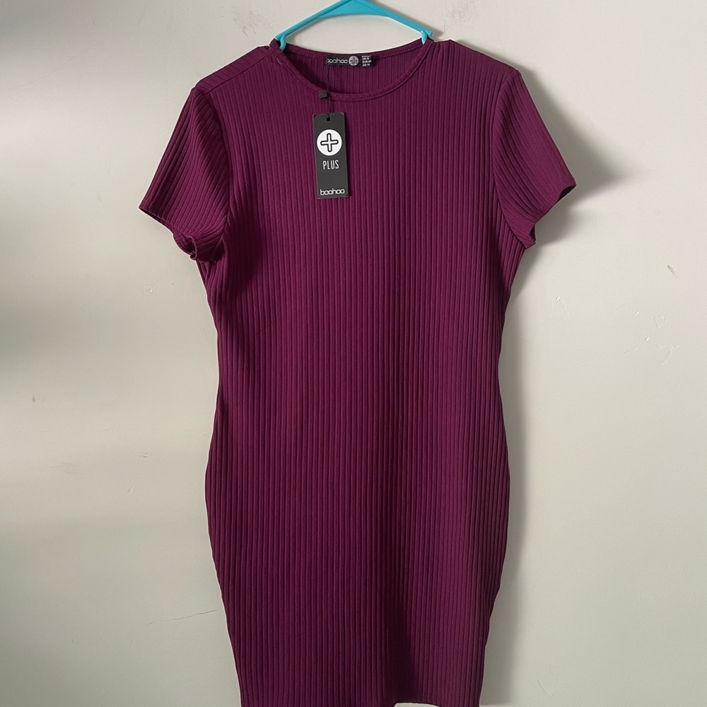 boohoo plus Kiera Ribbed body on dress black plum. Ladies size Size 14